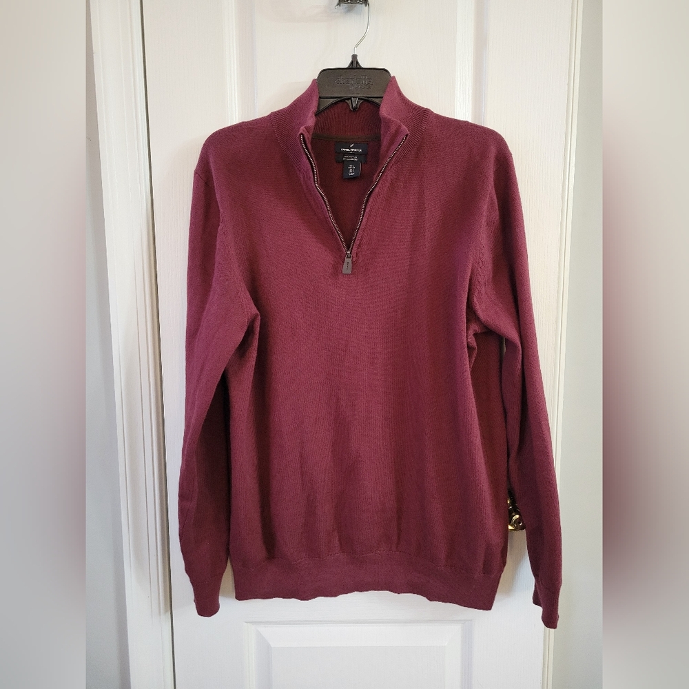 Daniel Hechter Paris Quarter-Zip Sweater Cotton Cashmere Blend Large Burgundy